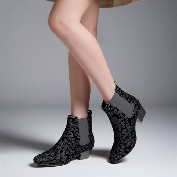 Saint Laurent YSL Black Leather Leopard Holiday Ankle Boots Booties 37.5 7.5 - Picture 1 of 10